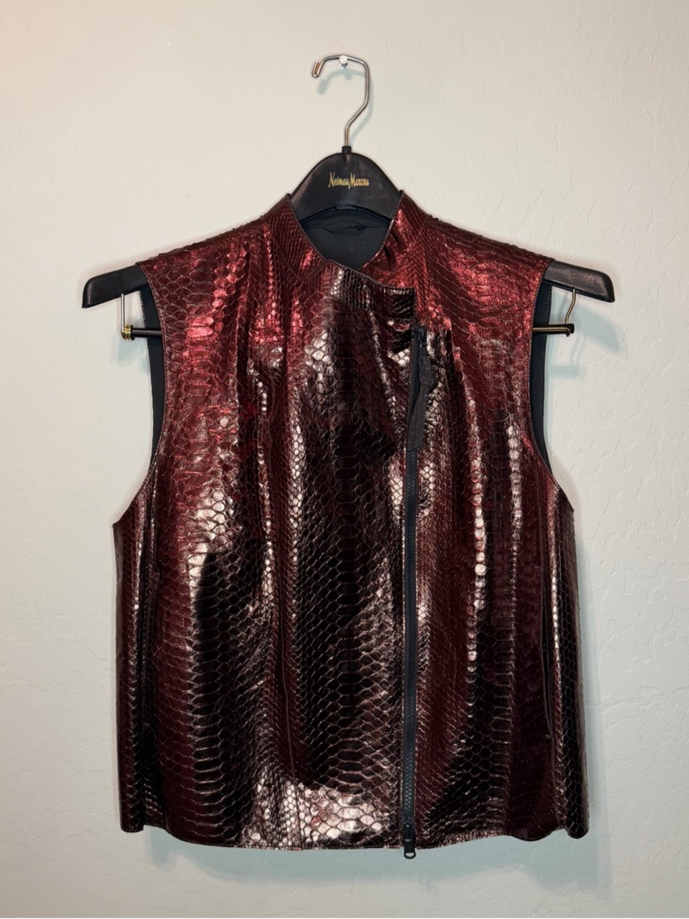 Brunello Cuccinelli Asymmetrical Python Vest Black Cherry Small